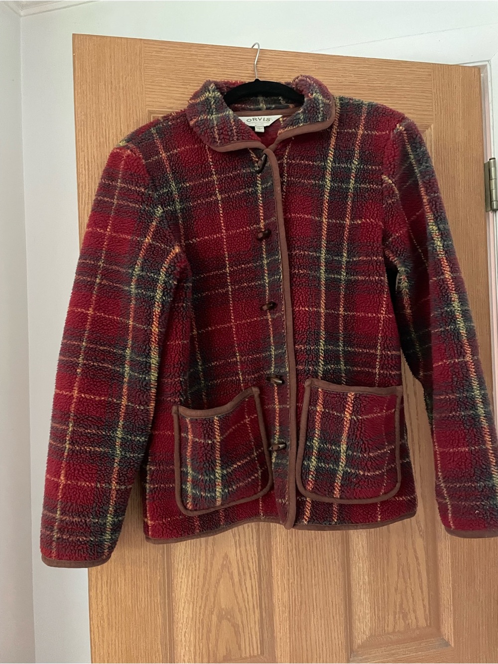 Orvis Women's Red Plaid Teddy Fleece Jacket